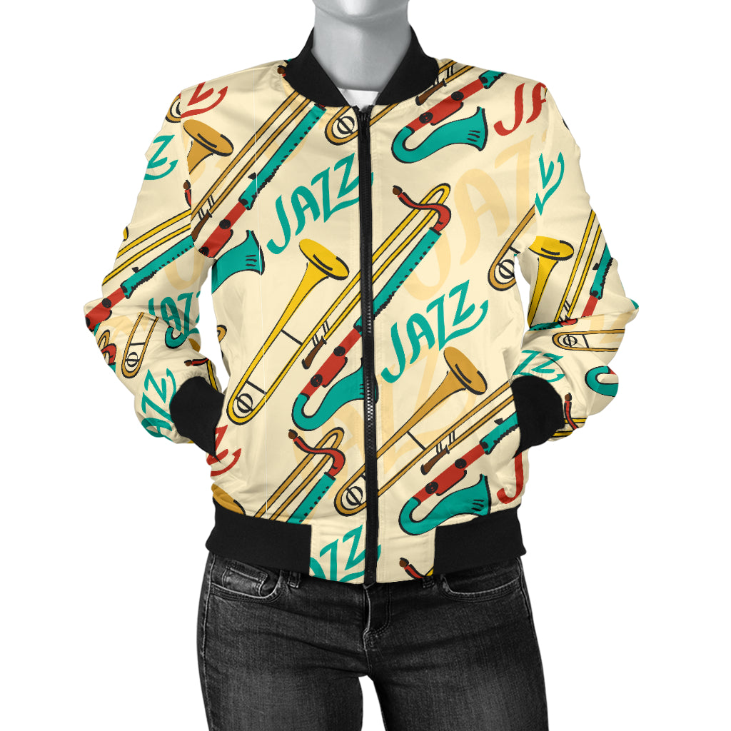 Trombone Pattern Print Design 03 Women's Bomber Jacket