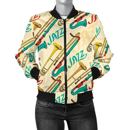 Trombone Pattern Print Design 03 Women's Bomber Jacket