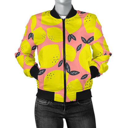 Lemon Pattern Print Design LM03 Women Bomber Jacket