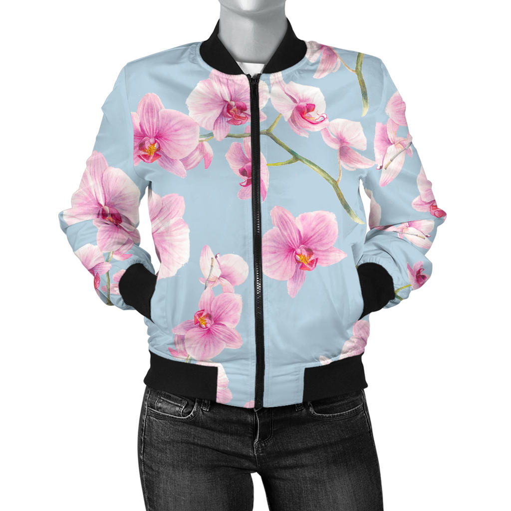 Orchid Pink Pattern Print Design OR01 Women Bomber Jacket