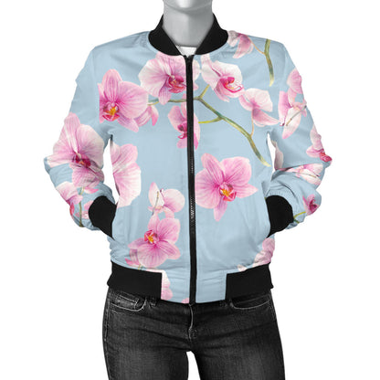 Orchid Pink Pattern Print Design OR01 Women Bomber Jacket
