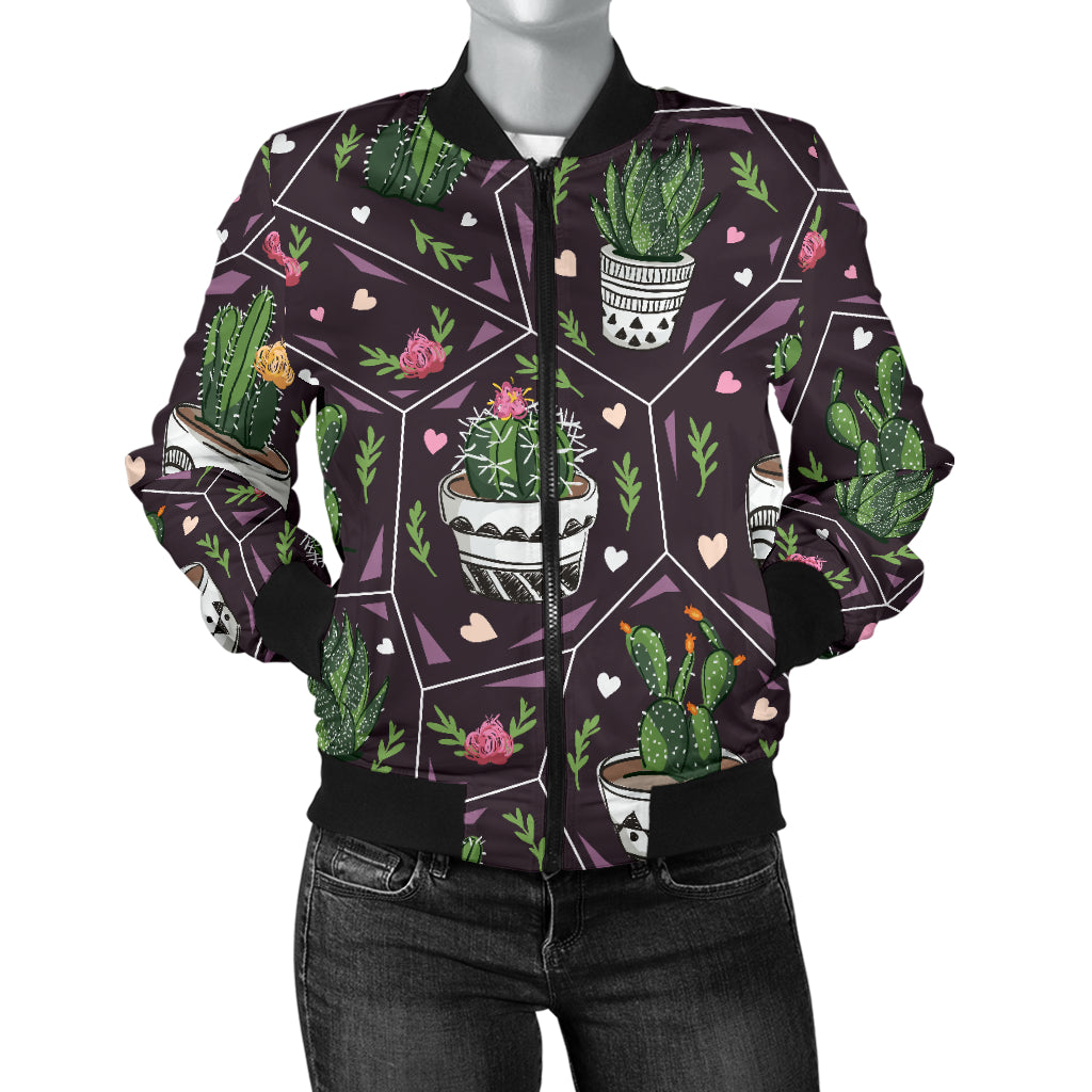 Cactus Pattern Print Design 03 Women's Bomber Jacket