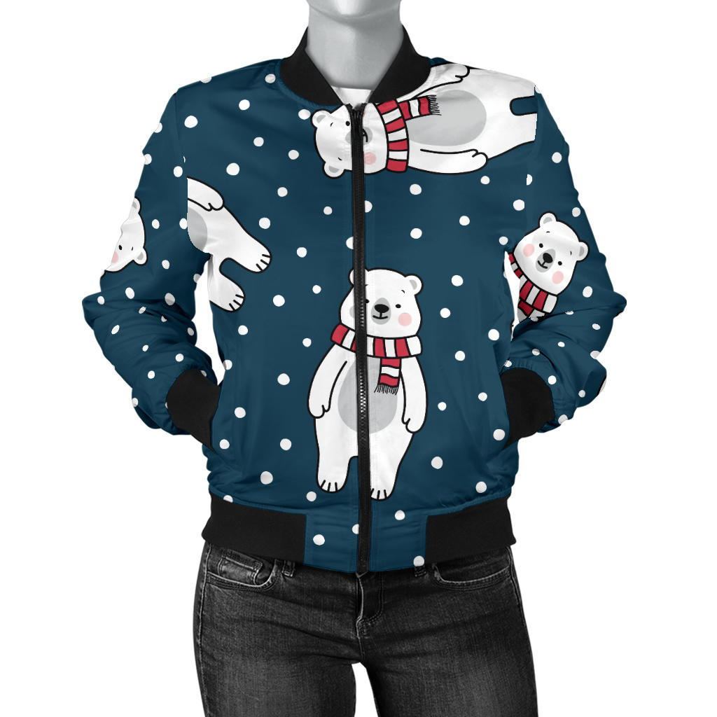Polar Bear Pattern Print Design PB05 Women Bomber Jacket