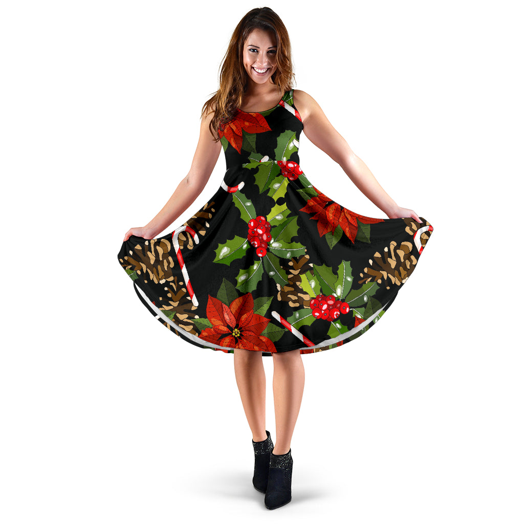 Poinsettia Pattern Print Design POT01 Midi Dress