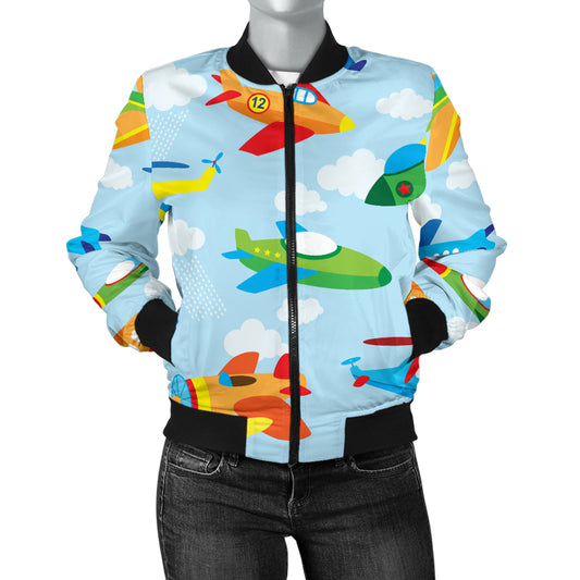 Airplane Colorful Pattern Print Design 01 Women's Bomber Jacket