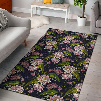 Lotus Embroidered Pattern Print Design LO06 Area Rugs