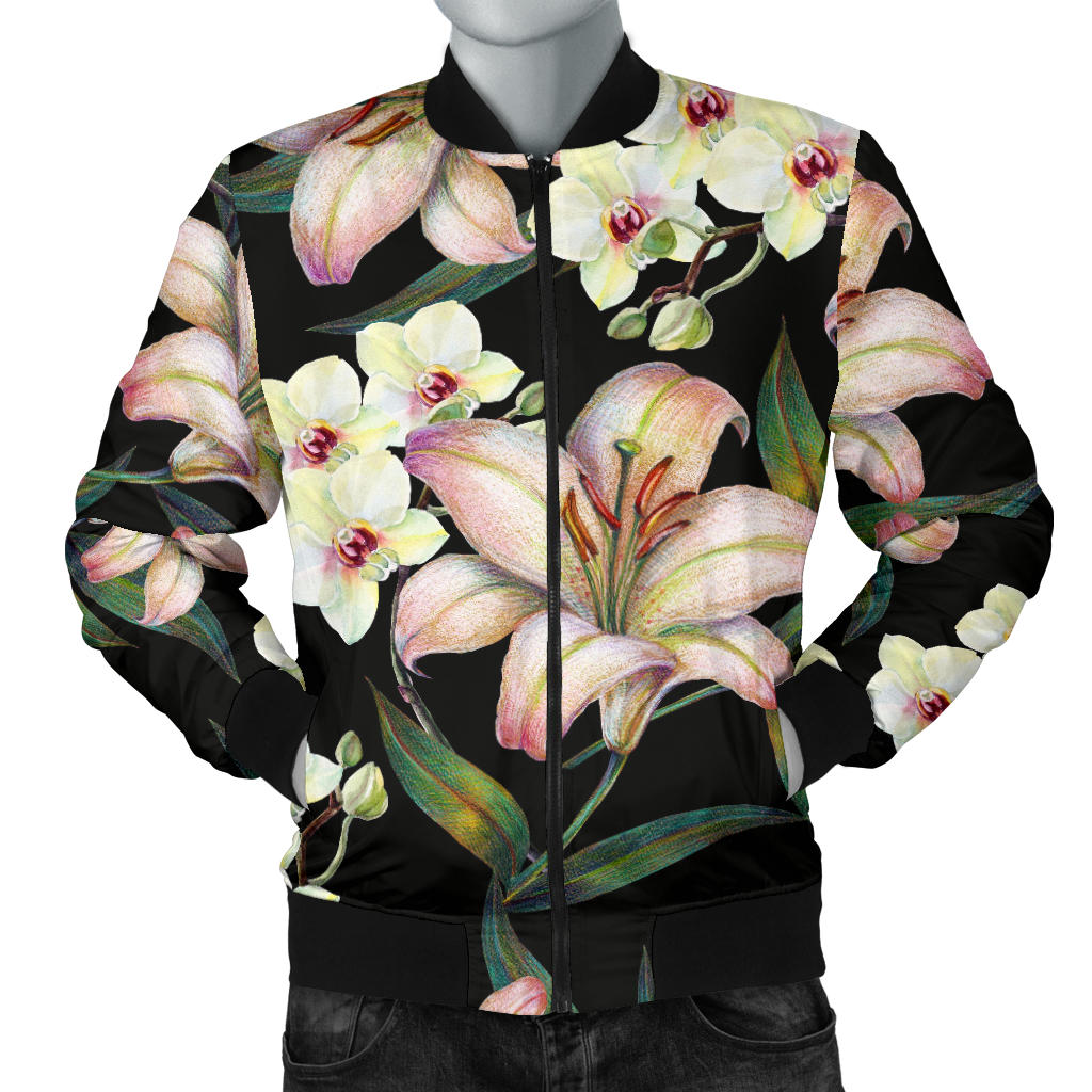 Lily Pattern Print Design LY03 Men Bomber Jacket