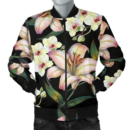 Lily Pattern Print Design LY03 Men Bomber Jacket