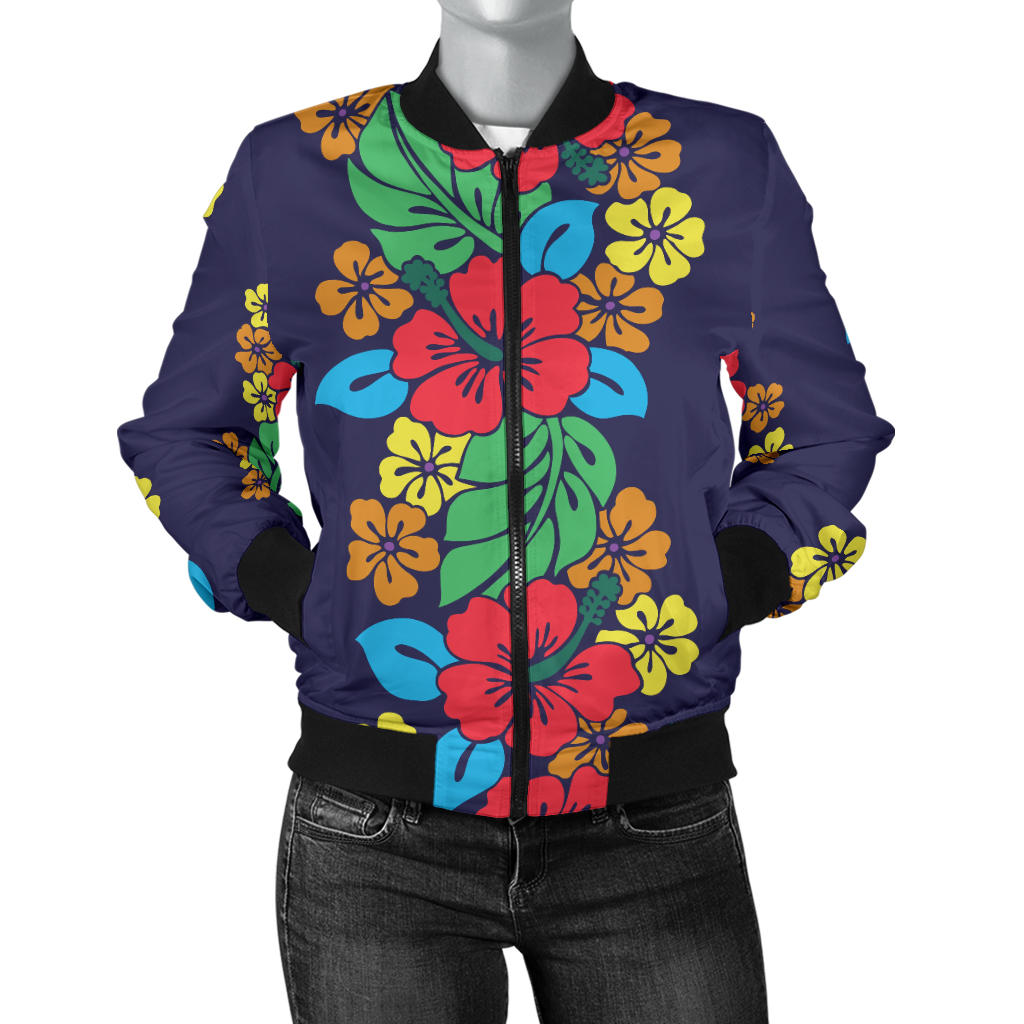 Hawaiian Themed Pattern Print Design H03 Women Bomber Jacket