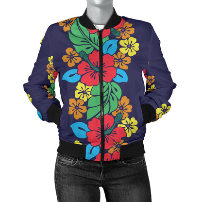 Hawaiian Themed Pattern Print Design H03 Women Bomber Jacket