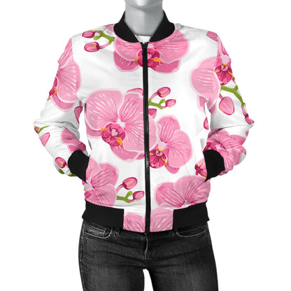 Orchid Pink Pattern Print Design OR07 Women Bomber Jacket