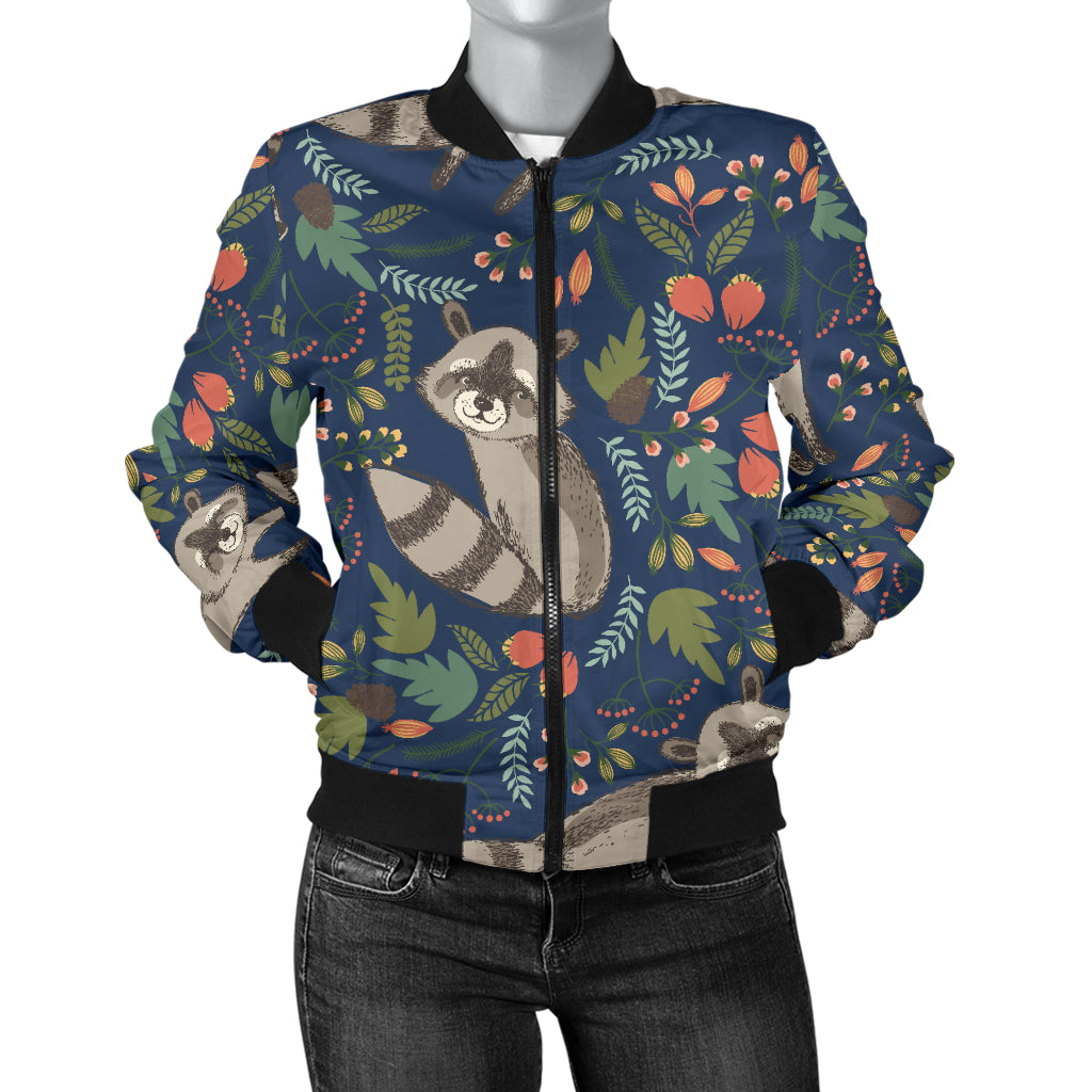 Raccoon Pattern Print Design A02 Women's Bomber Jacket