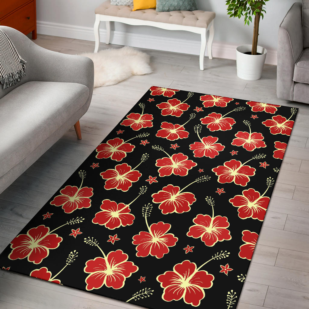 Red Hibiscus Pattern Print Design HB021 Area Rugs