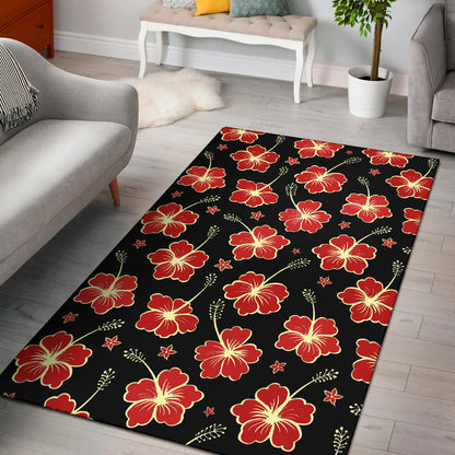 Red Hibiscus Pattern Print Design HB021 Area Rugs