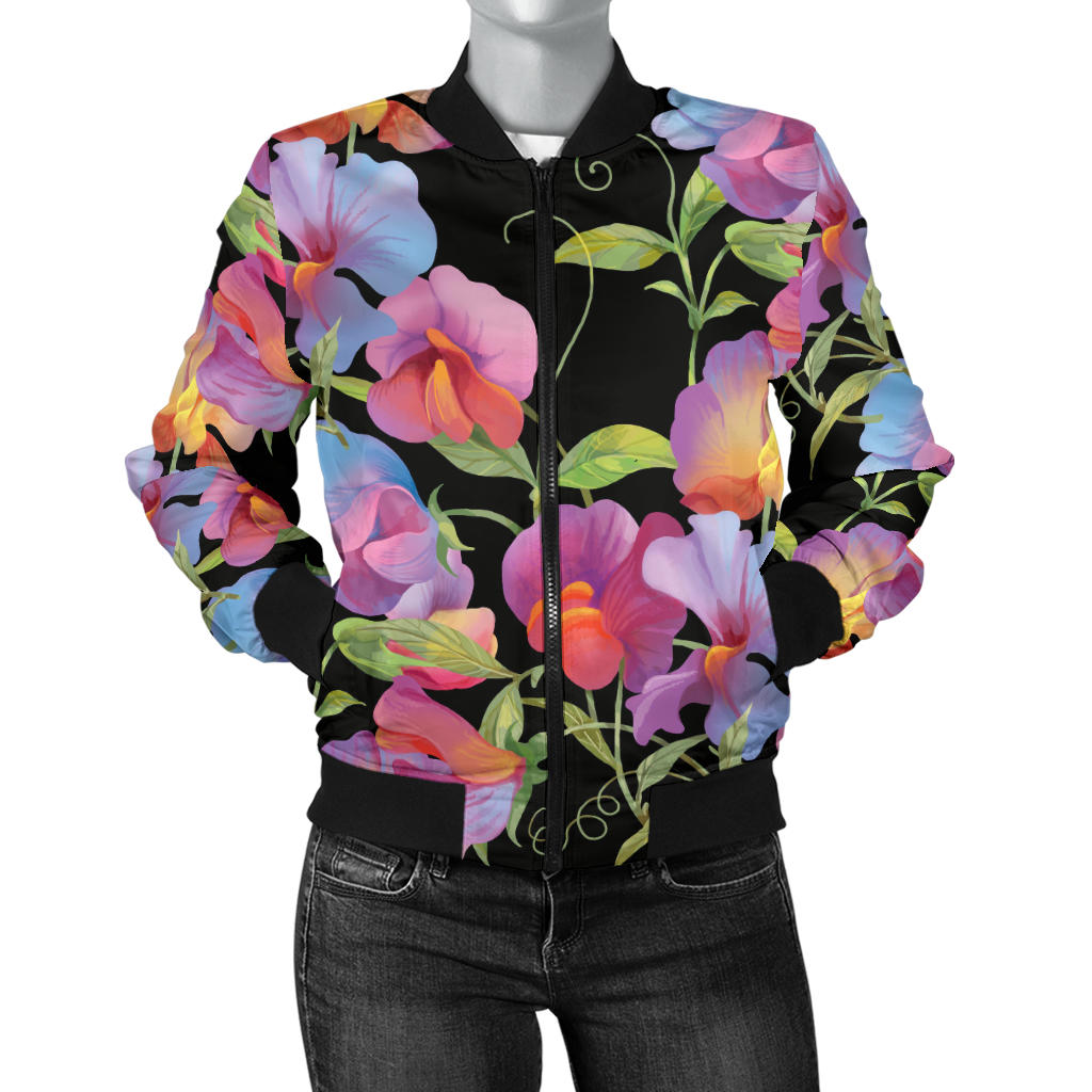 Peony Pattern Print Design PE012 Women Bomber Jacket