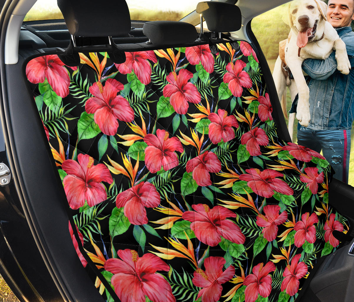 Red Hibiscus Pattern Print Design HB07 Rear Dog  Seat Cover