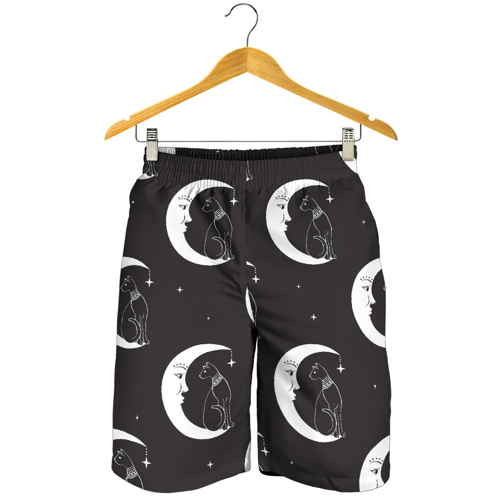 Moon with Cat Pattern Print Design 04 Mens Shorts