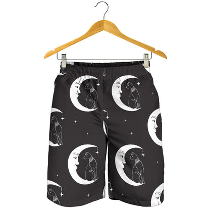 Moon with Cat Pattern Print Design 04 Mens Shorts