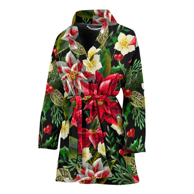 Poinsettia Pattern Print Design POT05 Women Bathrobe