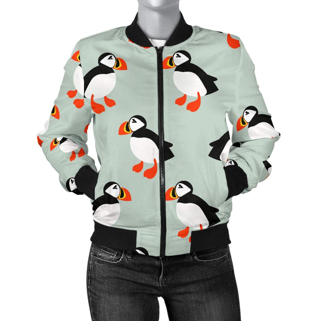 Puffin Pattern Print Design A03 Women's Bomber Jacket