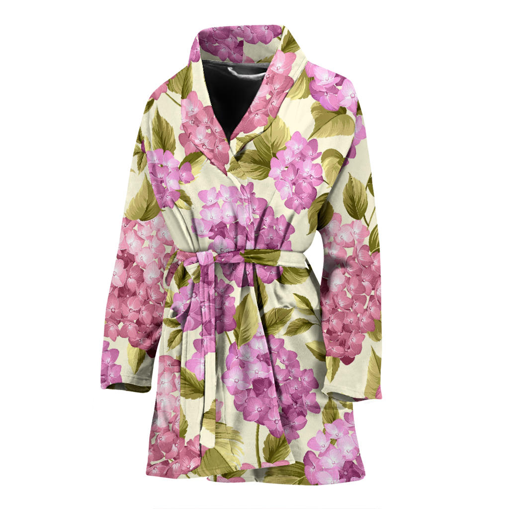 Hydrangea Pattern Print Design HD05 Women Bathrobe