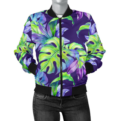Tropical Flower Pattern Print Design TF019 Women Bomber Jacket