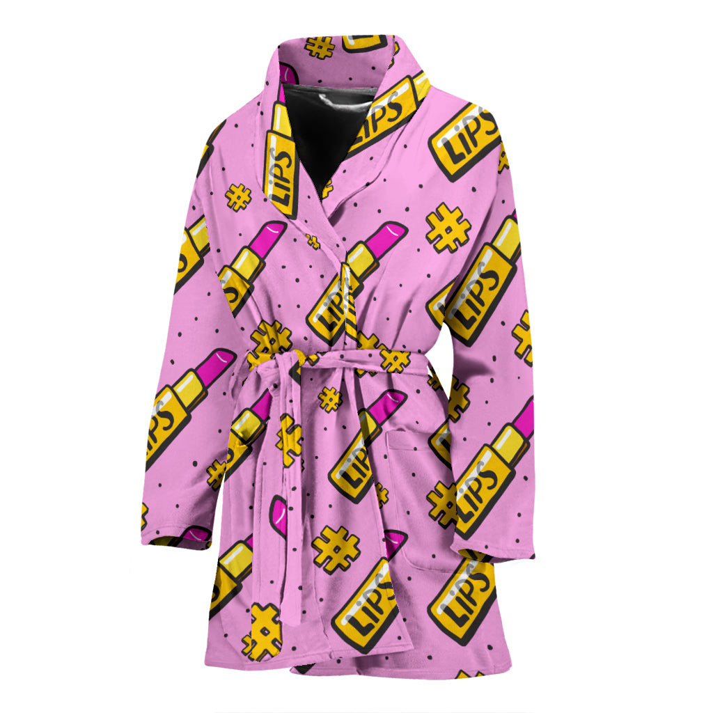 Lipstick Pattern Print Design LT03 Women Bathrobe