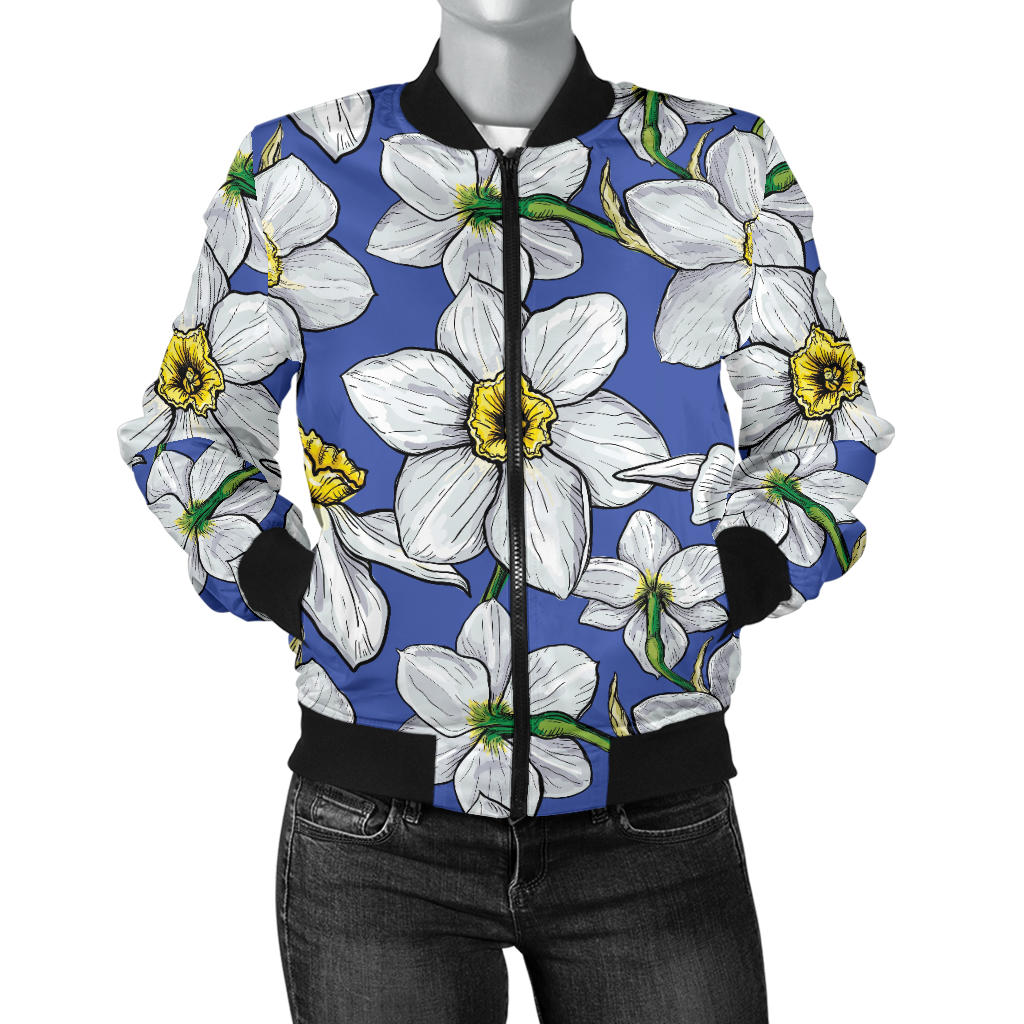 Daffodils Pattern Print Design DF08 Women Bomber Jacket