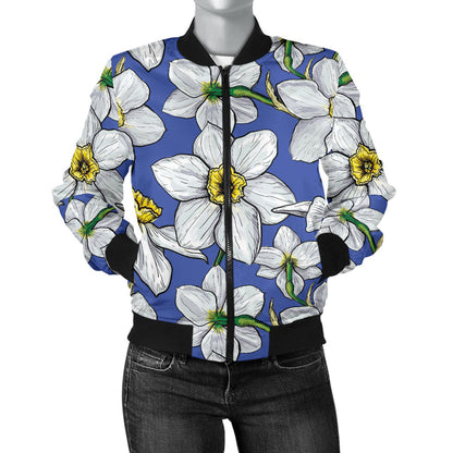 Daffodils Pattern Print Design DF08 Women Bomber Jacket