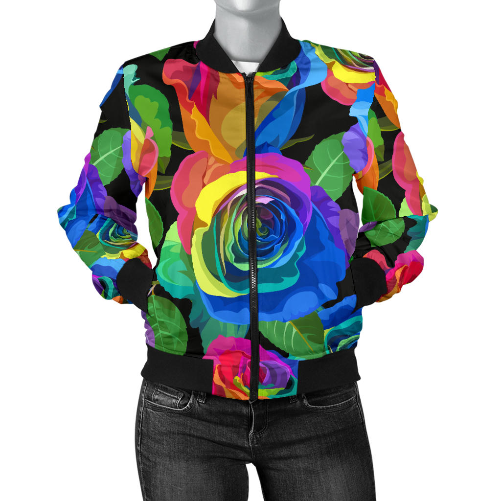 Rose Pattern Print Design RO02 Women Bomber Jacket