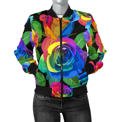Rose Pattern Print Design RO02 Women Bomber Jacket