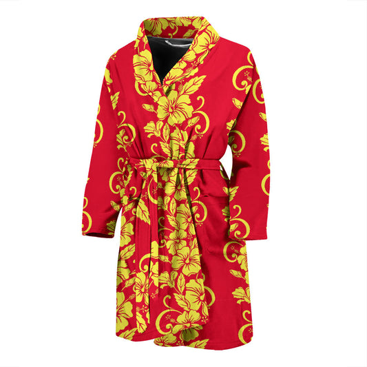 Orange Hibiscus Pattern Print Design HB018 Men Bathrobe