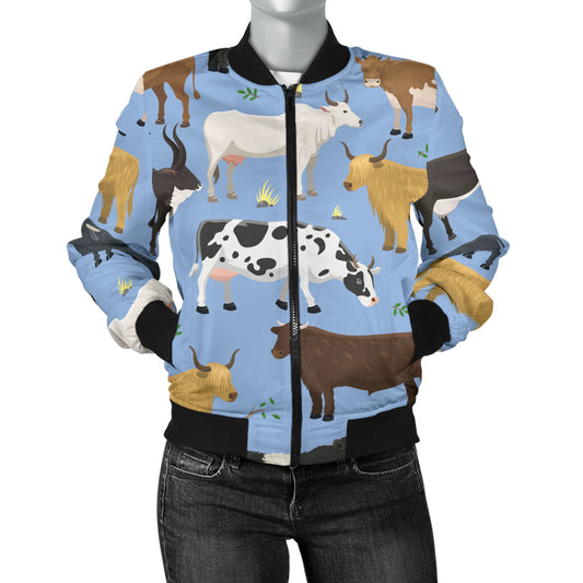 Cattle Pattern Print Design 02 Women's Bomber Jacket