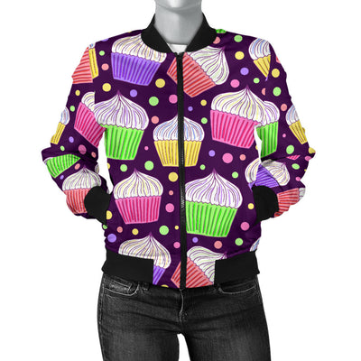 Cupcake Pattern Print Design CP07 Women Bomber Jacket