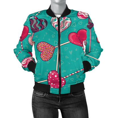 Lollipop Pattern Print Design LL01 Women Bomber Jacket
