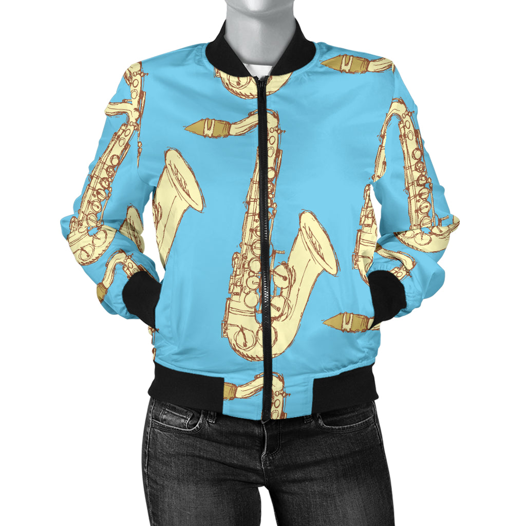 Saxophone Pattern Print Design 03 Women's Bomber Jacket