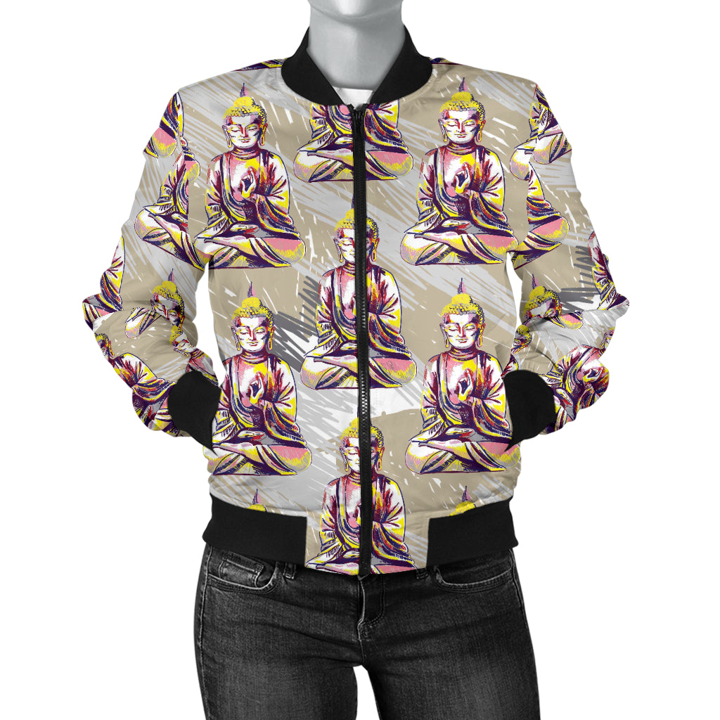 Buddha Pattern Print Design 07 Women's Bomber Jacket