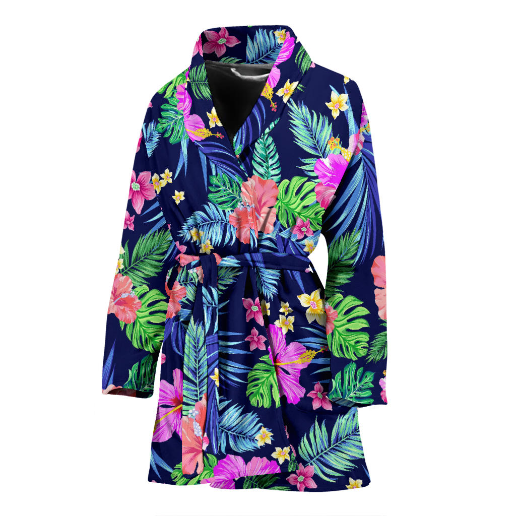 Neon Hibiscus Pattern Print Design HB016 Women Bathrobe