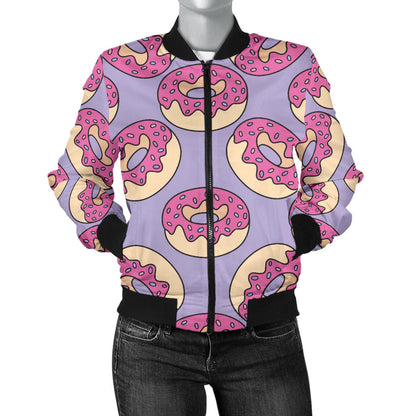 Donut Pattern Print Design DN015 Women Bomber Jacket