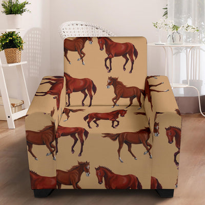 Brown Horse Print Pattern Armchair Slipcover