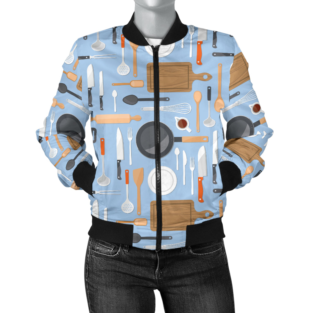 Cooking Kitchen Tools Pattern Print Design 02 Women's Bomber Jacket