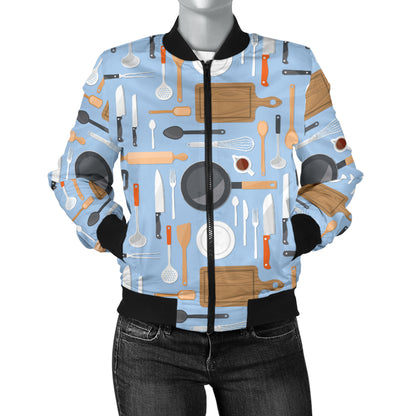 Cooking Kitchen Tools Pattern Print Design 02 Women's Bomber Jacket