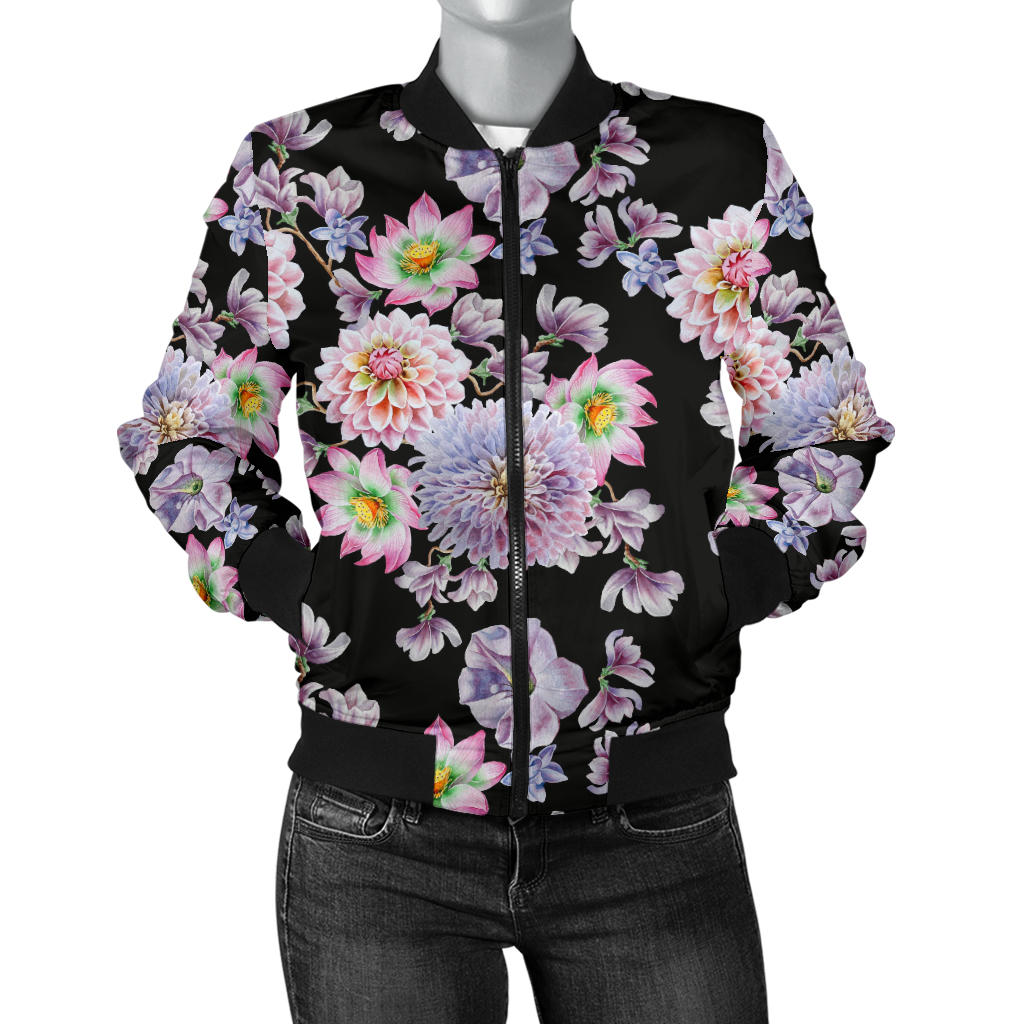Dahlia Pattern Print Design DH012 Women Bomber Jacket