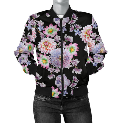 Dahlia Pattern Print Design DH012 Women Bomber Jacket