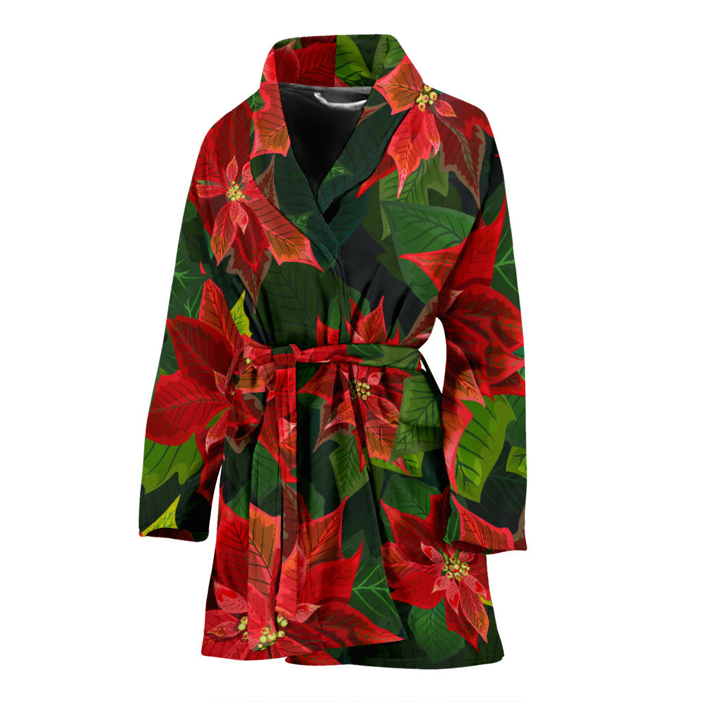 Poinsettia Pattern Print Design POT04 Women Bathrobe