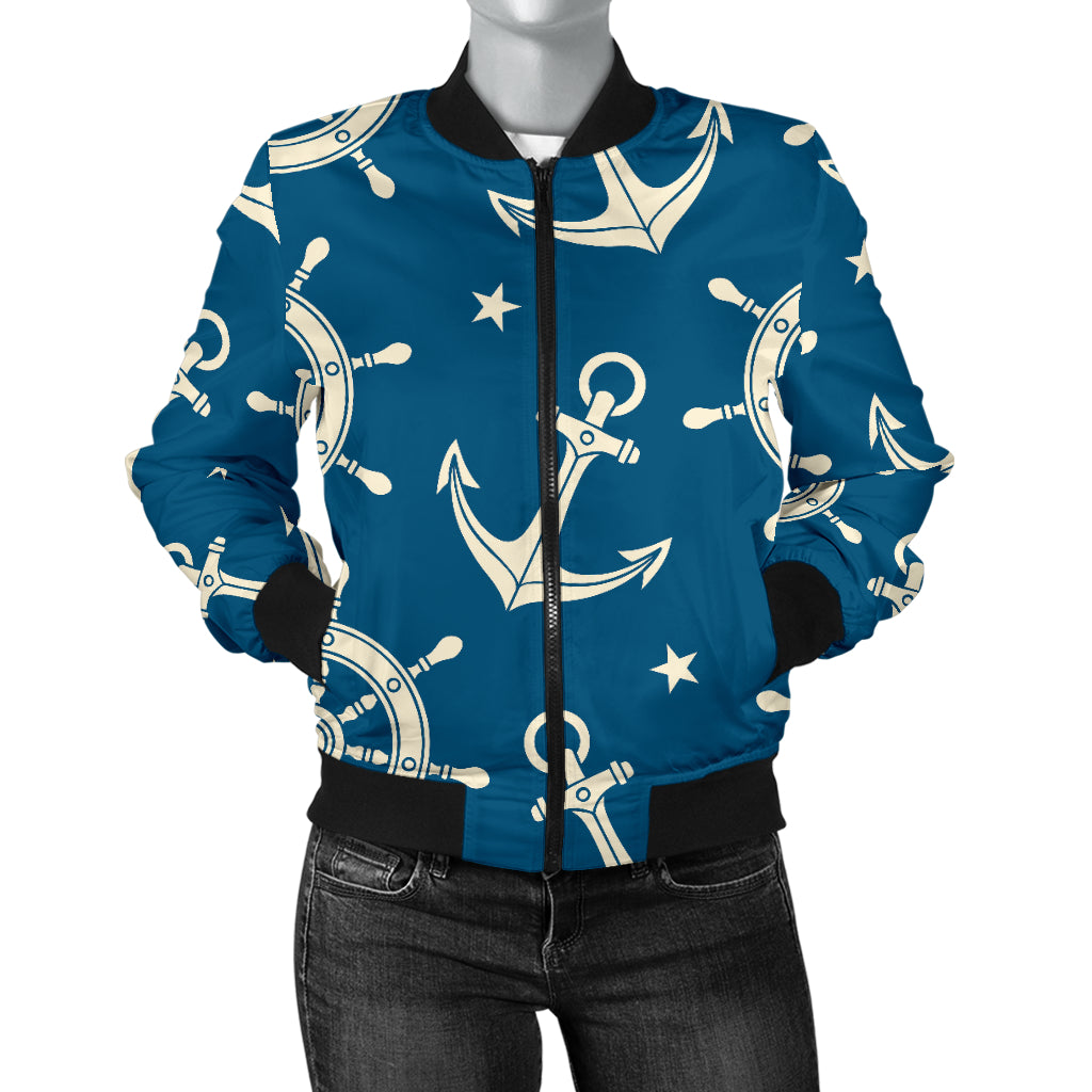 Anchor Pattern Print Design 01 Women's Bomber Jacket