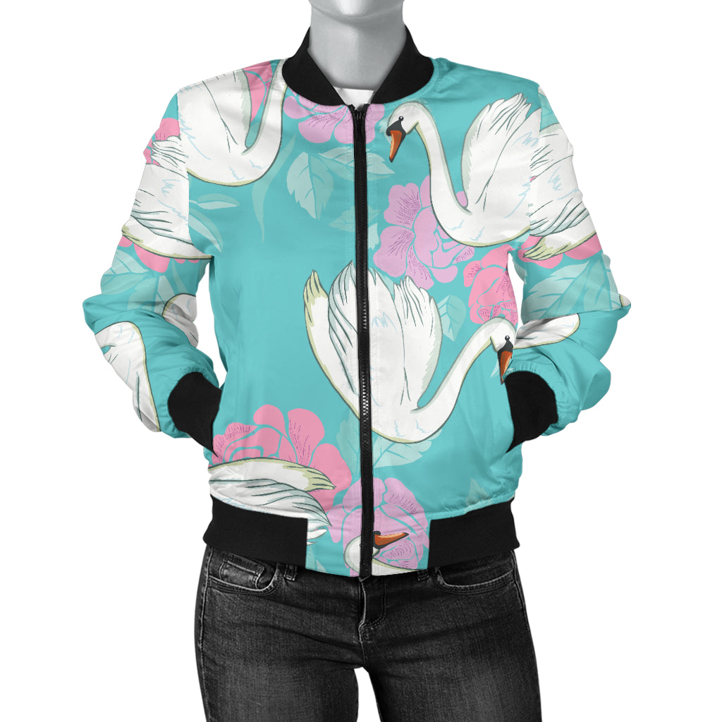 Swan Pattern Print Design 03 Women's Bomber Jacket