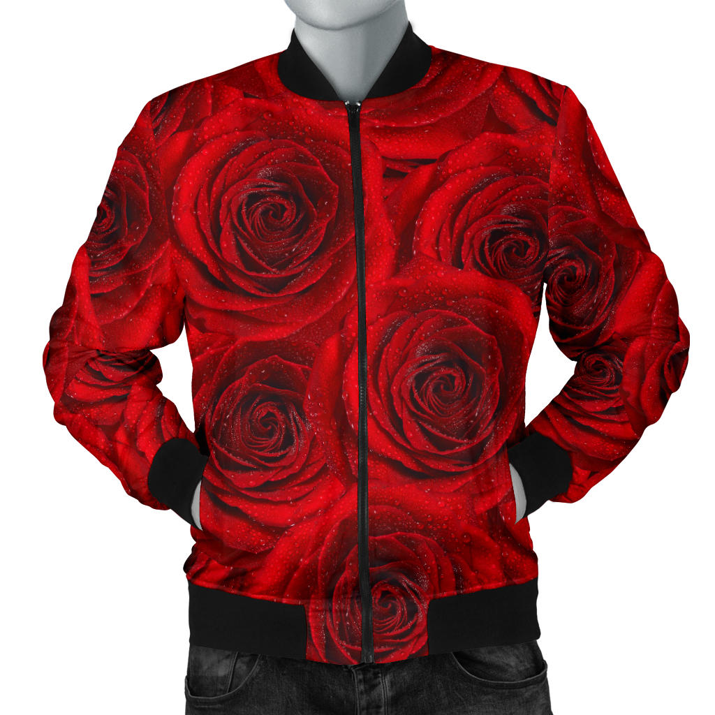 Rose Red Pattern Print Design RO04 Men Bomber Jacket