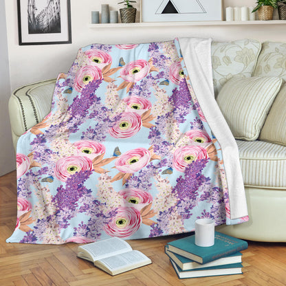 Lilac Pattern Print Design LI03 Fleece Blanket