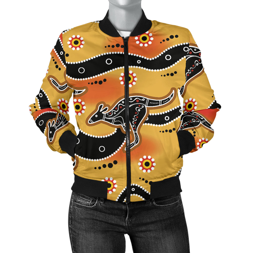 Kangaroos Aboriginal Pattern Print Design 06 Women's Bomber Jacket
